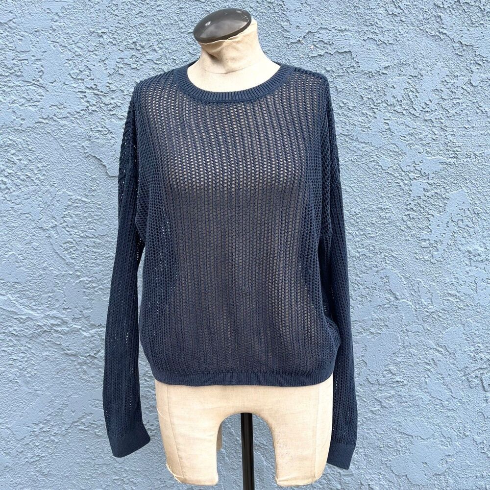 Uniqlo Mesh Sweater women 3D knit Crew Neck Sweater Size Small navy blue